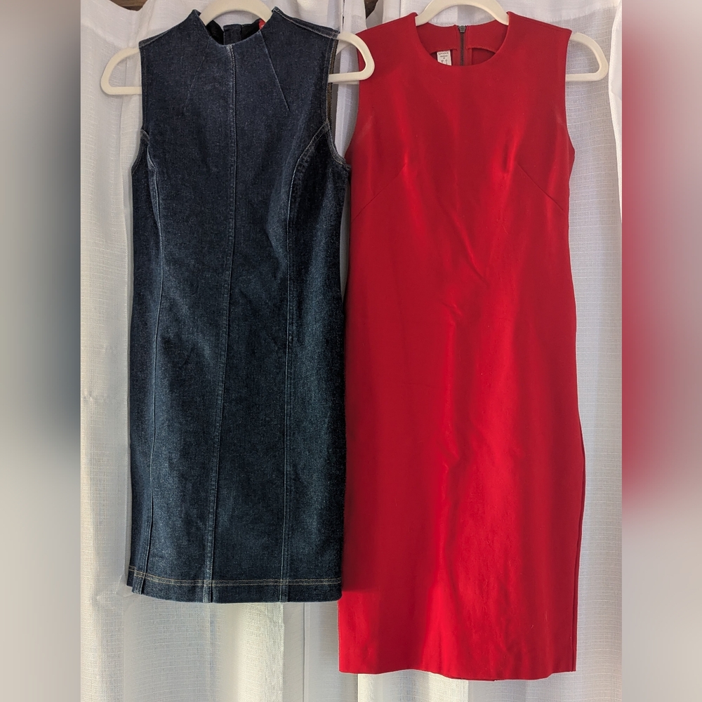 Spanx XS Denim & Red Sheath Dress